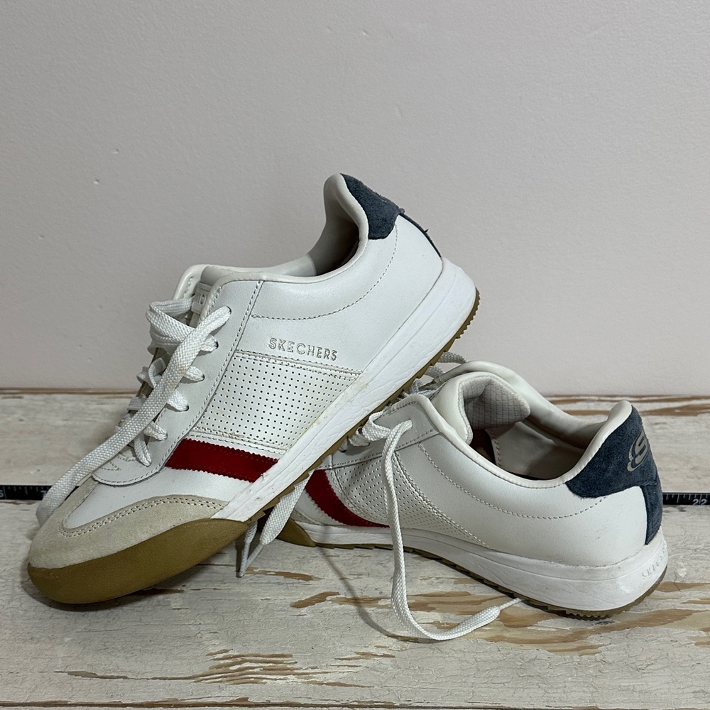 Skechers Zinger Retro Rockers White Red Navy Women's Size 8 Leather Sneakers